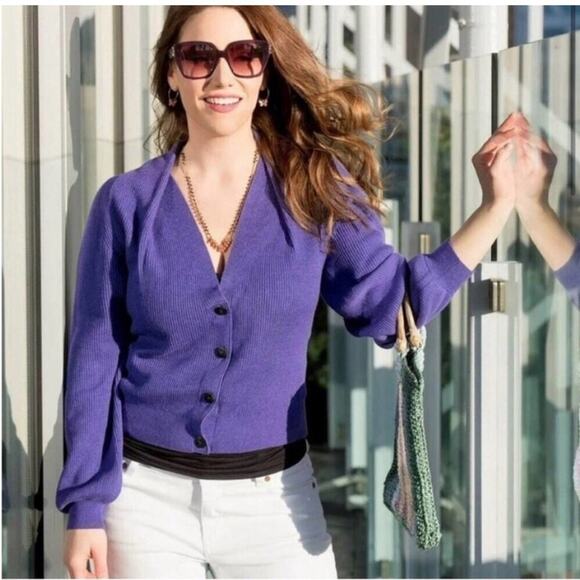 Cabi Sunday French Violet purple button front cardigan sweater size Small #5834 - Picture 1 of 16
